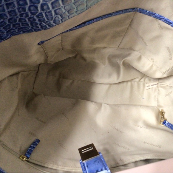 Large Blue Leather Brahmin Carla Tote  (Like New) - Picture 5 of 12